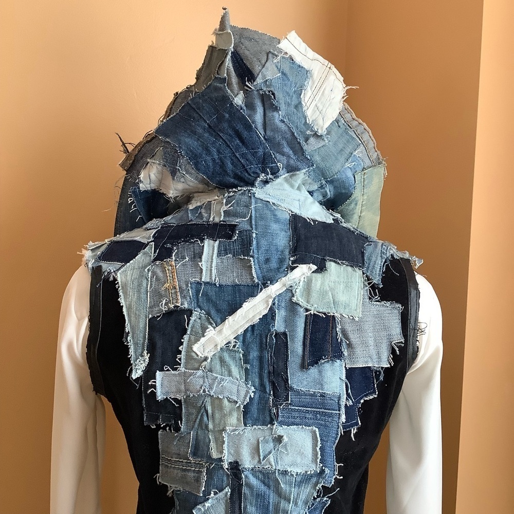 LOVEMATTERS Designer Black Corduroy & Patchwork Denim Hourglass Vest Size S - Picture 9 of 16